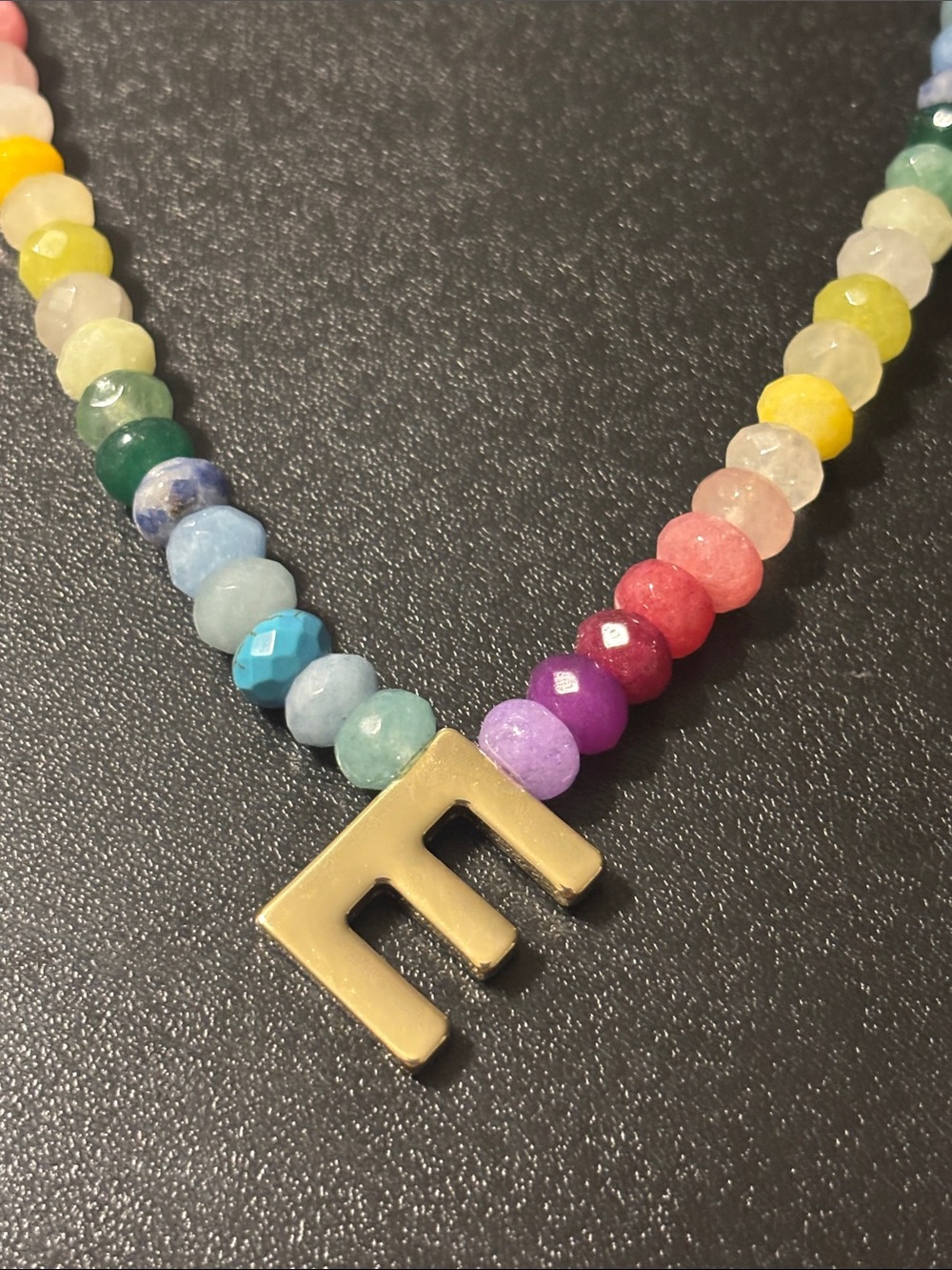 BaubleBar Gold‎ 'E' Pendant Necklace with Multicolor Gem Beads